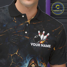 Load image into Gallery viewer, Flame Grim Reaper Custom Men Bowling Polo &amp; Quarter-Zip Shirts Gold Bowling Ball League Jerseys NYN3011