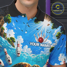 Load image into Gallery viewer, Man wearing ocean turtle bowling shirt custom bowling apparel