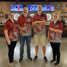 Load image into Gallery viewer, Custom Grunge Red And Grey Halftone Women Darts Quarter-Zip Team Shirt Dart League Jerseys NYN2178