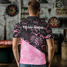Load image into Gallery viewer, Pink Black Ribbon Blur Dartboard Custom Breast Cancer Awareness Dart 1/4-Zip Team Shirt For Men NYN2450