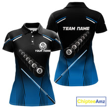 Load image into Gallery viewer, Black &amp; Blue Billiard Ball Cue Pool Women Polo &amp; 1/4-Zip Shirt Custom 8 Ball 3D Billiards Attire NYN2455