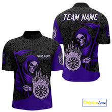 Load image into Gallery viewer, Custom Purple Grim Reaper Flame Dartboard Dart Quarter-Zip Jerseys For Men Dart Shirt Gifts NYN1645