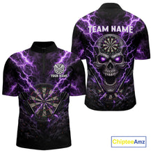 Load image into Gallery viewer, Thunder Lightning Purple Cracked Skull Dartboard Dart 1/4-Zip Shirts For Men Custom Dart Team Shirts NYN2676