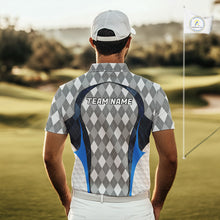 Load image into Gallery viewer, Blue And Grey Argyle Polo Golf Shirts For Men Custom White Ball Golf Team Attire For Golfers NYN3058