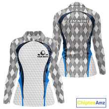 Load image into Gallery viewer, Blue And Grey Argyle Polo Golf Shirts For Women Custom White Ball Golf Team Attire For Golfers NYN3058