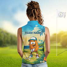 Load image into Gallery viewer, Woman wearing funny potato golf sleeveless polo shirt during golf tournament