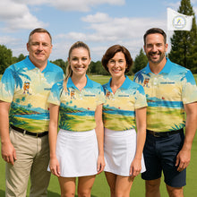 Load image into Gallery viewer, Men's golf team wearing funny potato golf polo shirts matching golf outfits
