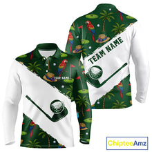 Load image into Gallery viewer, Men's parrot palm tree golf polo shirt mockup tropical golf apparel