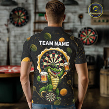 Load image into Gallery viewer, Man wearing beer and alligator dart shirt funny dart player apparel