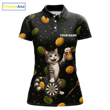 Load image into Gallery viewer, Women's beer and cat dart polo shirt mockup funny dart team jersey