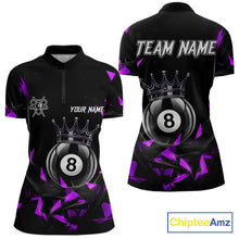 Load image into Gallery viewer, Black And Purple Geometric Crown 8 Ball Billiard Pool Shirt For Women Custom Billiard Team Jersey NYN3217