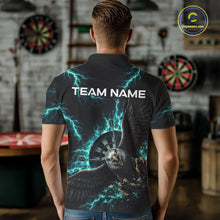 Load image into Gallery viewer, Thunder Teal Eagle Cracked Dartboard Dart 1/4-Zip Shirts For Men Custom Team Name For Darters NYN2699