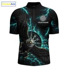 Load image into Gallery viewer, Thunder Teal Eagle Cracked Dartboard Dart 1/4-Zip Shirts For Men Custom Team Name For Darters NYN2699