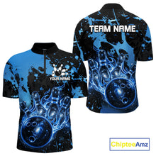 Load image into Gallery viewer, Black and Blue Galaxy men's quarter zip bowling shirt custom bowling league apparel, tournament jersey