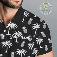 Load image into Gallery viewer, Personalized Tropical Palm Trees Pineapple Men Golf Polo Shirts Black White Team Golf Clothes NYN2863