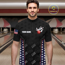 Load image into Gallery viewer, Personalized American Flag Eagle Bowling Shirts For Men Patriotic Bowling Pins And Ball Team Jersey NYN3074