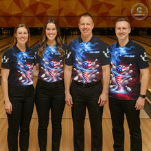 Load image into Gallery viewer, Personalized Fire Flame American Flag Tornado Bowling Team Shirts For Men Patriotic Bowling Gifts NYN2723