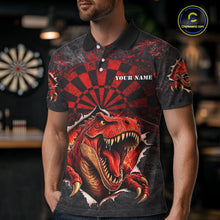 Load image into Gallery viewer, Custom Red Grunge Dart Polo &amp; Quarter Zip Shirt For Men Dinosaur Funny Darts Team Jersey NYN2868