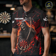 Load image into Gallery viewer, Fire Flame Red Grim Reaper Darts Polo &amp; 1/4-Zip Shirt Custom Red Grunge Dart Jersey For Men NYN3083
