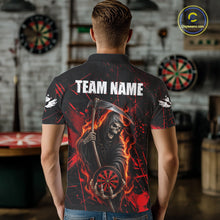Load image into Gallery viewer, Fire Flame Red Grim Reaper Darts Polo &amp; 1/4-Zip Shirt Custom Red Grunge Dart Jersey For Men NYN3083