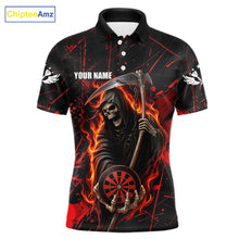 Load image into Gallery viewer, Fire Flame Red Grim Reaper Darts Polo &amp; 1/4-Zip Shirt Custom Red Grunge Dart Jersey For Men NYN3083