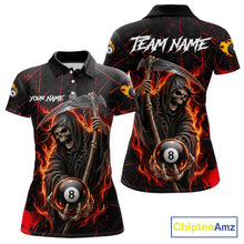 Load image into Gallery viewer, Fire Flame 8 Ball Pool Women Billiard Shirt Custom Red Grunge Grim Reaper Billiard Jersey For Pooler NYN3087