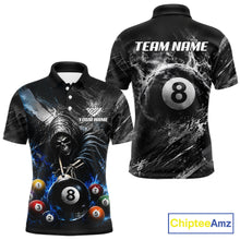 Load image into Gallery viewer, Blue White Smokes Grim Reaper men's billiard polo shirt custom 8 ball pool jersey, personalized billiards team uniform