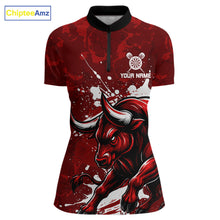 Load image into Gallery viewer, Custom White And Red Splatter Darts Polo &amp; 1/4 Zip Shirt For Women Funny Bull Darts Team Jerseys NYN2891