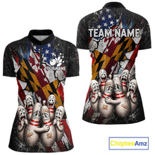 Load image into Gallery viewer, Funny Sad Pins Maryland US Flag women's bowling quarter zip shirt, patriotic bowling team uniform