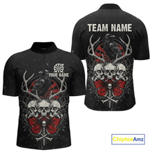 Load image into Gallery viewer, Red Skulls Butterfly Grunge Dartboard Custom Darts Quarter-Zip Shirt For Men Retro Dart Gifts NYN2002
