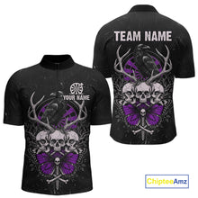 Load image into Gallery viewer, Purple Skulls Butterfly Grunge Dartboard Custom Darts Quarter-Zip Shirt For Men Retro Dart Gifts NYN2003