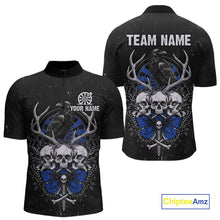 Load image into Gallery viewer, Blue Skulls Butterfly Grunge Dartboard Custom Darts Quarter-Zip Shirt For Men Retro Dart Gifts NYN2004