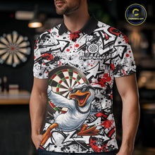 Load image into Gallery viewer, Personalized White &amp; Red Graffiti Darts Men Polo &amp; 1/4-Zip Dart Shirt Funny Duck Dart Team Jerseys NYN2901