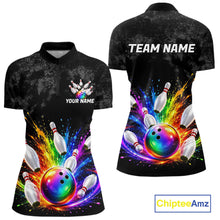 Load image into Gallery viewer, Rainbow Splatter Bowling Ball &amp; Pins Shirt For Women Custom Colorful Paint Bowling Team Outfits NYN3283