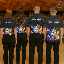 Load image into Gallery viewer, Rainbow Splatter Bowling Ball &amp; Pins Shirt For Women Custom Colorful Paint Bowling Team Outfits NYN3283