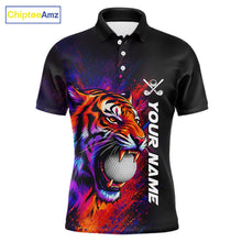 Load image into Gallery viewer, Colorful Tiger men's golf polo shirt, splatter golf apparel, tiger golf shirt, custom golf team uniform, golf gift for men