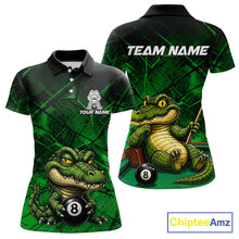 Load image into Gallery viewer, Funny crocodile 8 ball billiard polo shirt for men green grunge pool jersey