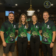 Load image into Gallery viewer, Funny Crocodile 8 Ball Pool Billiard Shirts For Women Custom Green Grunge Billiard Polo &amp; 1/4-Zip Jersey NYN3313