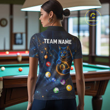 Load image into Gallery viewer, Funny Cat Galaxy Custom 8 Ball Billiard Polo &amp; 1/4-Zip Shirt For Women Blue Billiard Team Jersey NYN3132