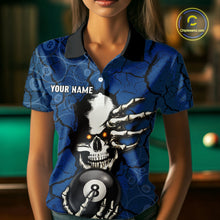 Load image into Gallery viewer, Cracked Blue Skeleton 8 Ball &amp; 9 Ball Billiard Shirt For Women Custom Pool Billiard Polo &amp; 1/4 Zip Jersey NYN3144