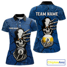Load image into Gallery viewer, Cracked Blue Skeleton 8 Ball &amp; 9 Ball Billiard Shirt For Women Custom Pool Billiard Polo &amp; 1/4 Zip Jersey NYN3144