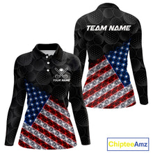 Load image into Gallery viewer, Lightning American flag golf polo long sleeve shirt for women black golf ball design