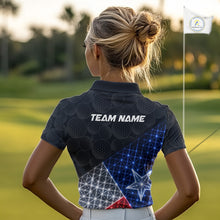 Load image into Gallery viewer, Womens Lightning Texas Flag Golf Polo Shirts Custom Black Golf Ball America 250Th Golf Shirt NYN3329