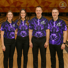 Load image into Gallery viewer, Men women bowling team wearing Purple Thunder Dragon bowling jerseys matching bowling tournament apparel