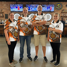 Load image into Gallery viewer, Custom Orange Grunge Eagle Scratch Dartboard Men Darts Polo Shirts Dart Team Jerseys NYN2271