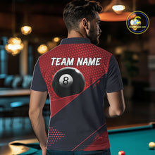 Load image into Gallery viewer, Male Pool Player Wearing Red Splash 8 Ball Billiard Shirt, Custom Pool League Jersey, Team Apparel