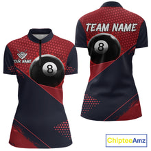 Load image into Gallery viewer, Red Splash 8 Ball Women's Billiard Quarter-Zip Shirt Personalized Pool Team Uniform