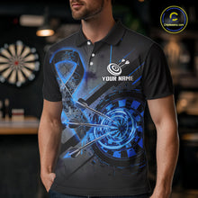 Load image into Gallery viewer, Lightning Blue Ribbon Dartboard Custom Prostate Cancer Awareness Darts Polo Shirt For Men NYN1806