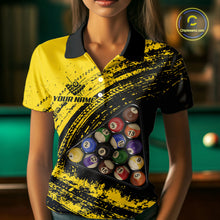 Load image into Gallery viewer, Yellow Grunge Billiard 15 Ball Pool Polo &amp; Quarter-Zip Shirt Custom Billiard Team Attire For Women NYN2747