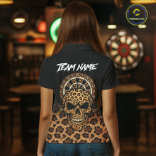 Load image into Gallery viewer, Brown Skull &amp; Dartboard Leopard Pattern Darts Polo Shirts For Women Darts Team Jerseys NYN2755